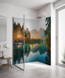 PlateART Eck Duschrückwand "Bergsee Idylle" BS_18_21