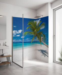 PlateART Duschrückwand Karibik Strand mit Palme K_04_19