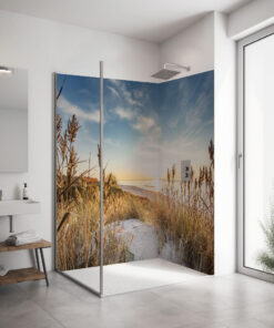 PlateART Eck Duschrückwand Maritim Ostsee Strand mit Gräsern MAR_34_21