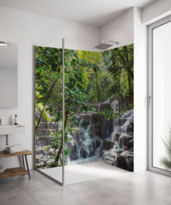 PlateART Eck Duschrückwand Wasserfall Wald Natur WF_09_21