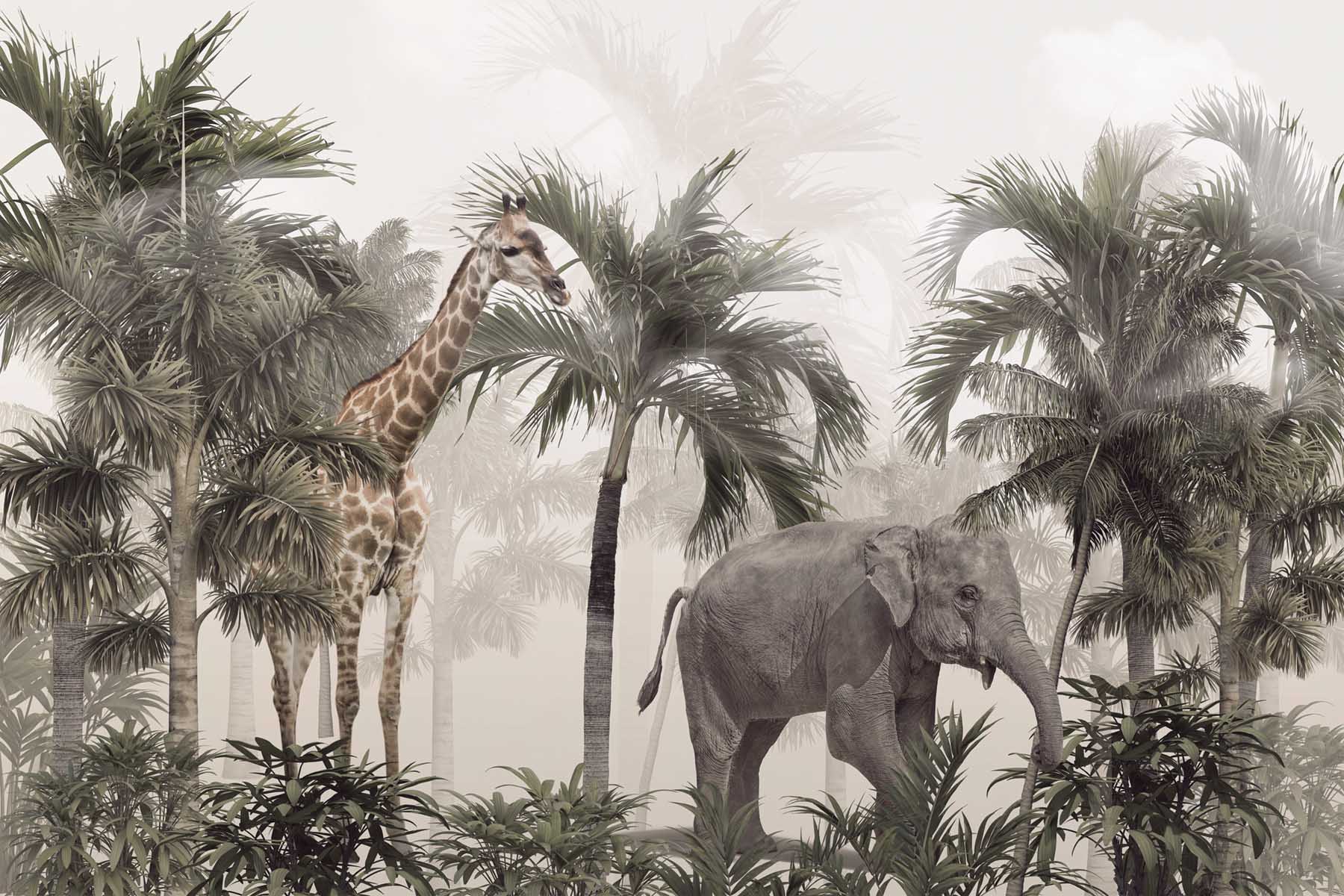 PlateART Duschrückwand Küchenrückwand Wandverkleidung Dschungel Giraffe Elefant Afrika